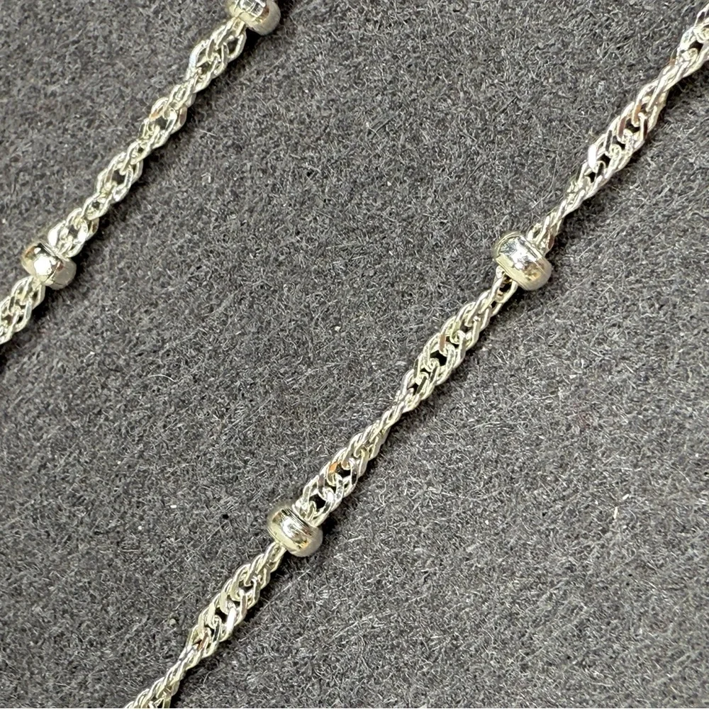 Sterling Silver Singapore Chain with Bead Stations – 24” – Italian .925 – FAS - Picture 3 of 7
